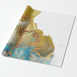Abstracte Blauwgroen Gold Agate Waterverf Cadeaupapier