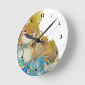 Abstracte Blauwgroen Gold Agate Waterverf Ronde Klok (Hoek)