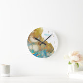 Abstracte Blauwgroen Gold Agate Waterverf Ronde Klok (Huis)