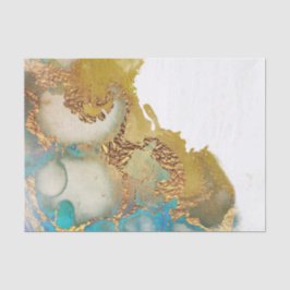 Abstracte Blauwgroen Gold Agate Waterverf Tissuepapier