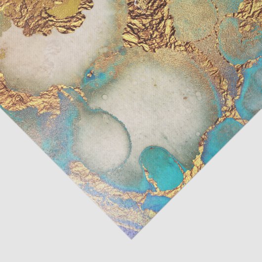 Abstracte Blauwgroen Gold Agate Waterverf Tissuepapier (Detail)