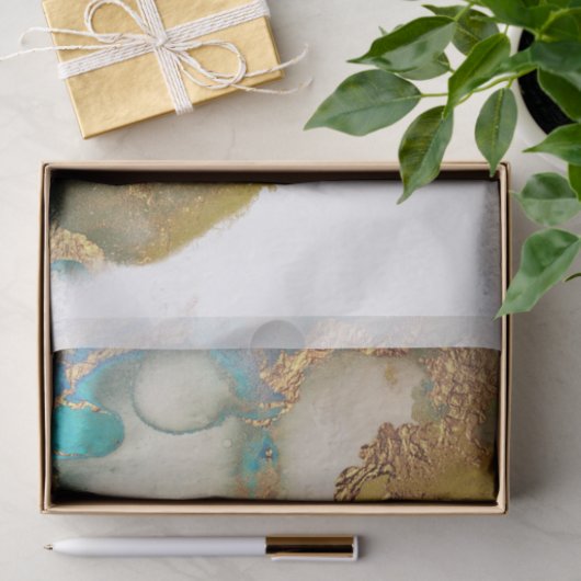 Abstracte Blauwgroen Gold Agate Waterverf Tissuepapier (Geschenk)