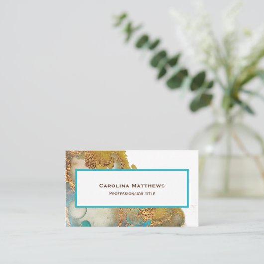 Abstracte Blauwgroen Gold Agate Waterverf Visitekaartje (Staand voorkant)