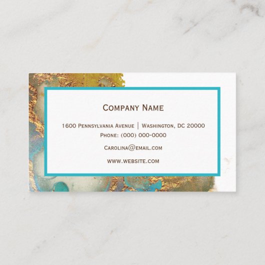 Abstracte Blauwgroen Gold Agate Waterverf Visitekaartje (Achterkant)
