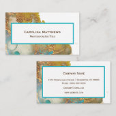 Abstracte Blauwgroen Gold Agate Waterverf Visitekaartje (Voorkant / Achterkant)