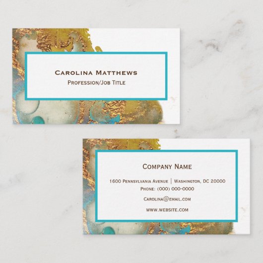 Abstracte Blauwgroen Gold Agate Waterverf Visitekaartje (Voorkant / Achterkant)