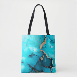 Abstracte Blauwgroen Gold Alcohol Ink Originele Ku Tote Bag