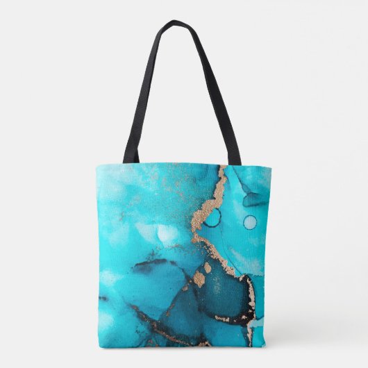 Abstracte Blauwgroen Gold Alcohol Ink Originele Ku Tote Bag (Achterkant)