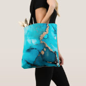 Abstracte Blauwgroen Gold Alcohol Ink Originele Ku Tote Bag (Dichtbij)