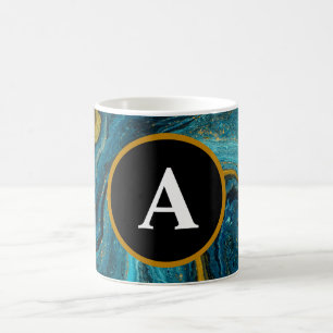 Abstracte Blauwgroen Gold Waterverf Monogram tekst Koffiemok