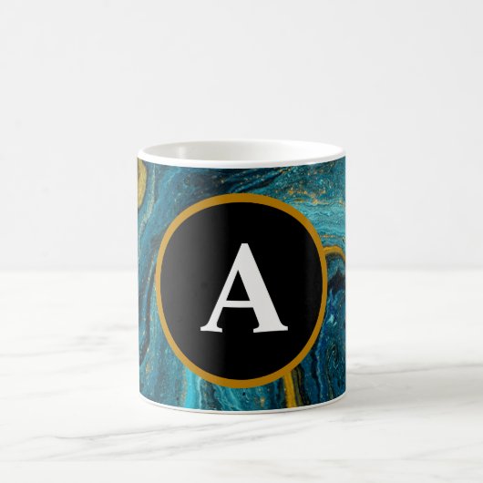 Abstracte Blauwgroen Gold Waterverf Monogram tekst Koffiemok (Center)