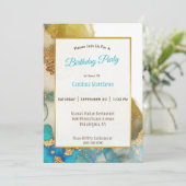 Abstracte Blauwgroen Gouden Agaat Waterverf Verjaa Kaart (Staand voorkant)