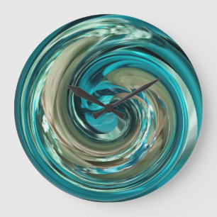 Abstracte Blauwgroen N Gold Dolphin Swirl-klok Grote Klok