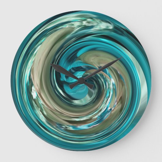 Abstracte Blauwgroen N Gold Dolphin Swirl-klok Grote Klok (Voorkant)
