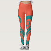 Abstracte Blauwgroen Octopus Tentacles Leggings (Voorkant)