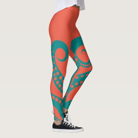 Abstracte Blauwgroen Octopus Tentacles Leggings (Rechts)