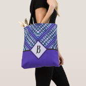 Abstracte Blauwgroen, Paarse & zwarte Tribal Geïns Tote Bag (Dichtbij)