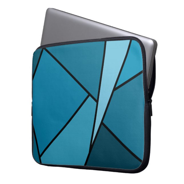 Abstracte Blauwgroen polygons Laptop Sleeve (Voorkant Links)