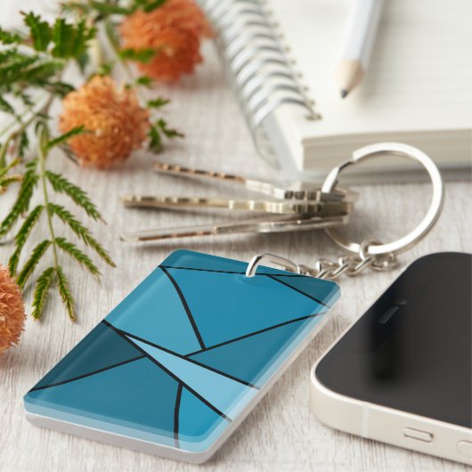 Abstracte Blauwgroen polygons Sleutelhanger (Voorkant Rechts)