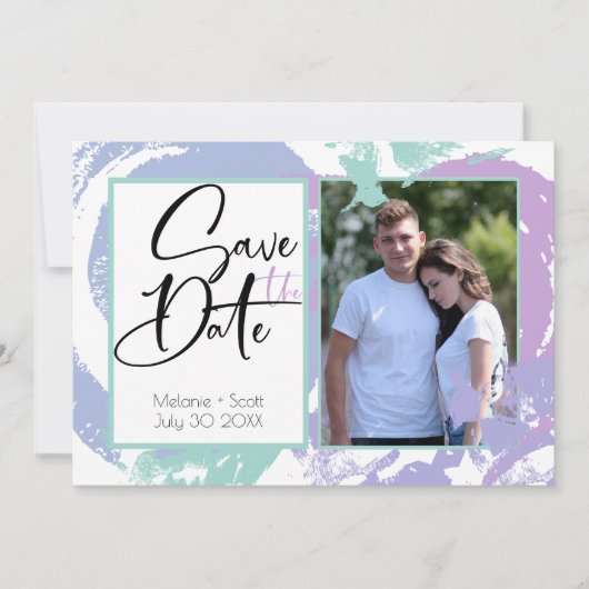 Abstracte Blauwgroen Slagen van de Borstel Lila sp Kaart (Voorkant)