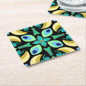 Abstracte blauwgroen tegel met zwarte achtergrond kartonnen onderzetters (Schuin)