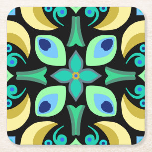 Abstracte blauwgroen tegel met zwarte achtergrond kartonnen onderzetters