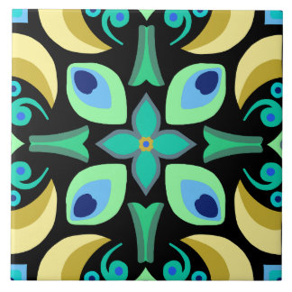 Abstracte blauwgroen tegel met zwarte achtergrond tegeltje