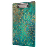 Abstracte Blauwgroen Waterverf Gold Grunge Mandala Klembord (Links)