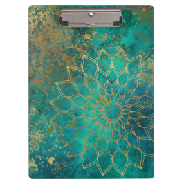Abstracte Blauwgroen Waterverf Gold Grunge Mandala Klembord