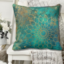 Abstracte Blauwgroen Waterverf Gold Grunge Mandala