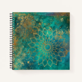 Abstracte Blauwgroen Waterverf Gold Grunge Mandala Notitieboek