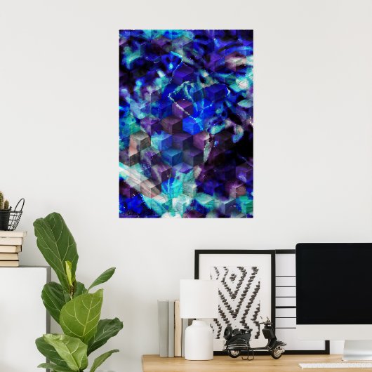 Abstracte blauwmatige Art Print (Thuiskantoor)