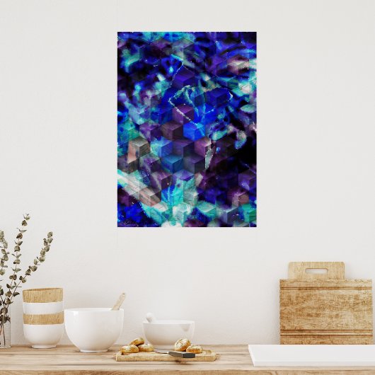 Abstracte blauwmatige Art Print (Keuken)