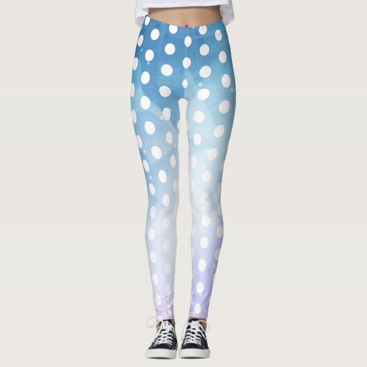 Abstracte blauwwitte polka dot Leggings (Voorkant)