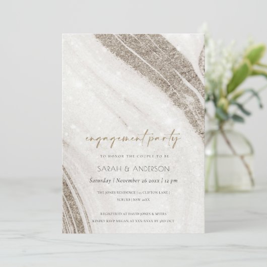 Abstracte Bleek Gouden Marmer Agate Trouw Uitnodig Bedankkaart (Staand voorkant)