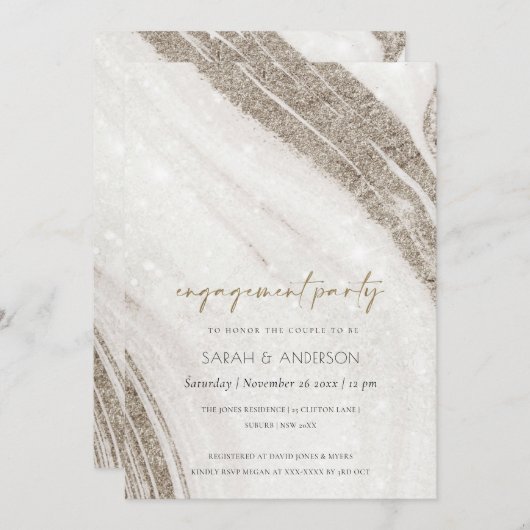 Abstracte Bleek Gouden Marmer Agate Trouw Uitnodig Bedankkaart (Voorkant / Achterkant)