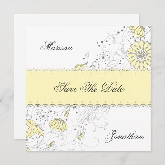 Abstracte Bleke Gele Grijze Bloemen sparen de Datu Save The Date (Voorkant / Achterkant)
