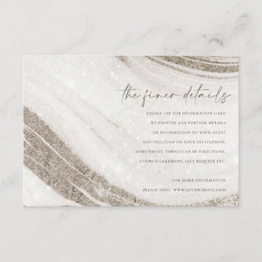 Abstracte Bleke goudmarmer Agate Wedding Details Informatiekaartje (Voorkant)