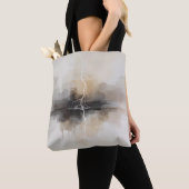 Abstracte bliksem in neutrale print tote bag (Dichtbij)