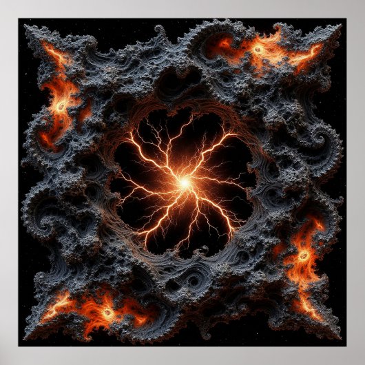 Abstracte bliksem met vurige en getextureerde deta poster (Voorkant)