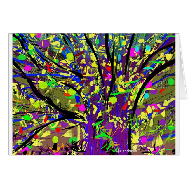 Abstracte bloeiende Confetti boomkaart (Voorkant Horizontaal)