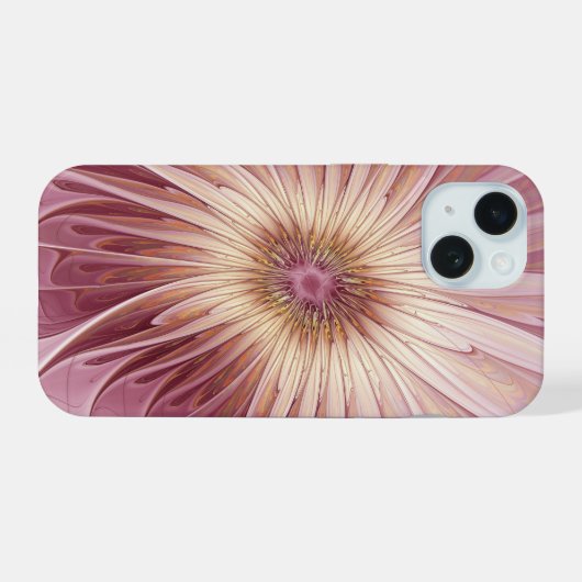 Abstracte bloeiende fractale kunst en schaduwen va iPhone 15 case (Achterkant horizontaal)