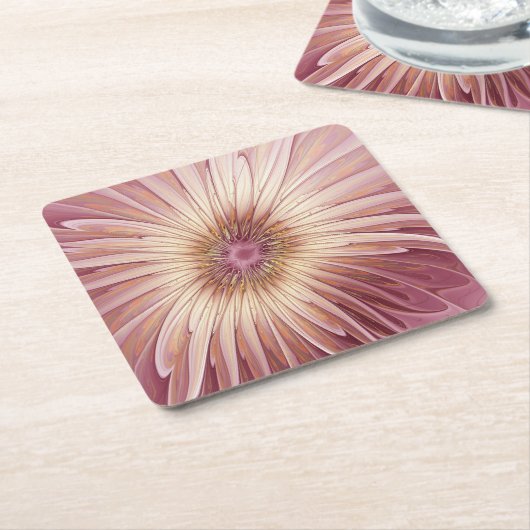 Abstracte bloeiende fractale kunst en schaduwen va kartonnen onderzetters (Schuin)