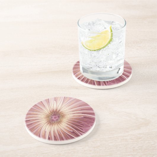 Abstracte bloeiende fractale kunst en schaduwen va zandsteen onderzetter (Zijkant)