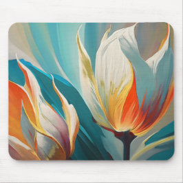 Abstracte bloeiende gloed in turquoise en oranje muismat