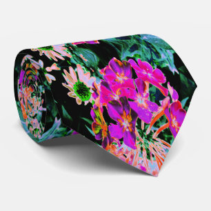 Abstracte Bloeiende Magenta en Oranje Bloem Stropdas