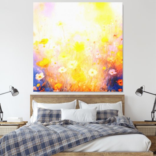 abstracte bloeiende wilde bloemen canvas afdruk (Insitu (Slaapkamer))