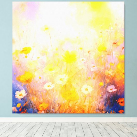 abstracte bloeiende wilde bloemen canvas afdruk (Insitu (Houten vloer))
