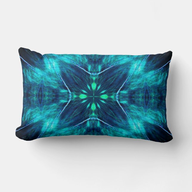 Abstracte bloem aqua en blauw fractaal ontwerp kussen (Voorkant)