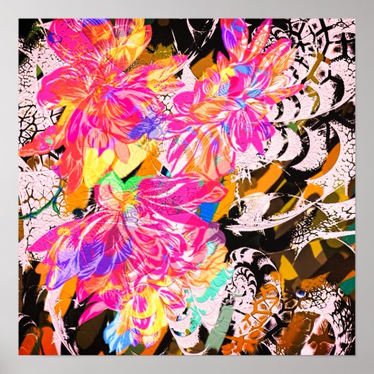 Abstracte bloem en dierlijke afdruk poster (Voorkant)